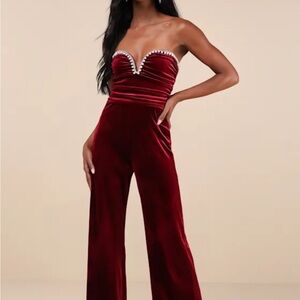 Elegant Burgundy Strapless Jumpsuit